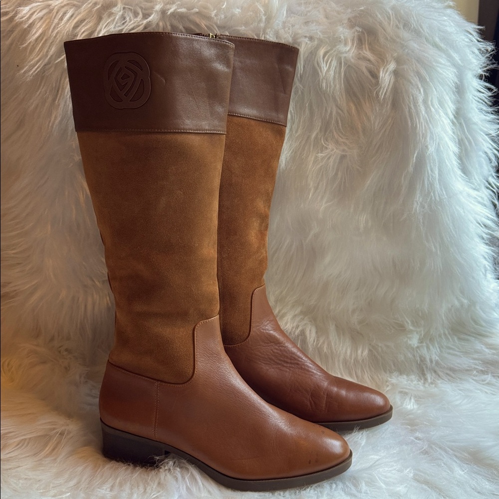 Taryn Rose Georgia Riding Boots Suede Leather Tan Brown Sz 9 NWOB